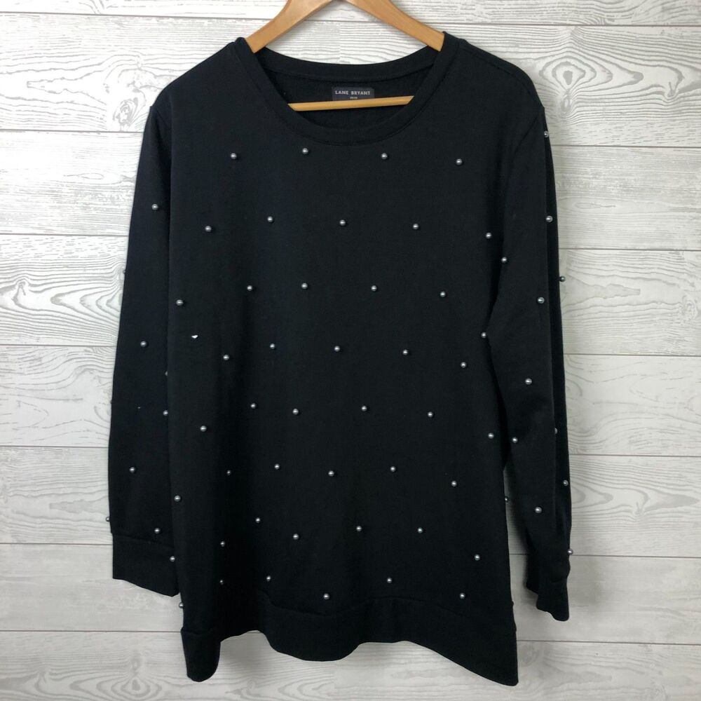 Lane Bryant Women's 18/20 Long Sleeve Sweatshirt Black Pearl Studded Pullover